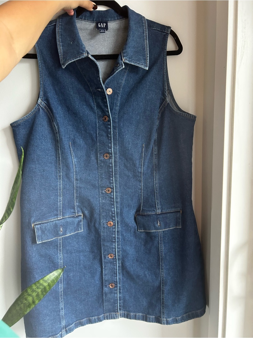 GAP sleeveless collared denim mini dress XL